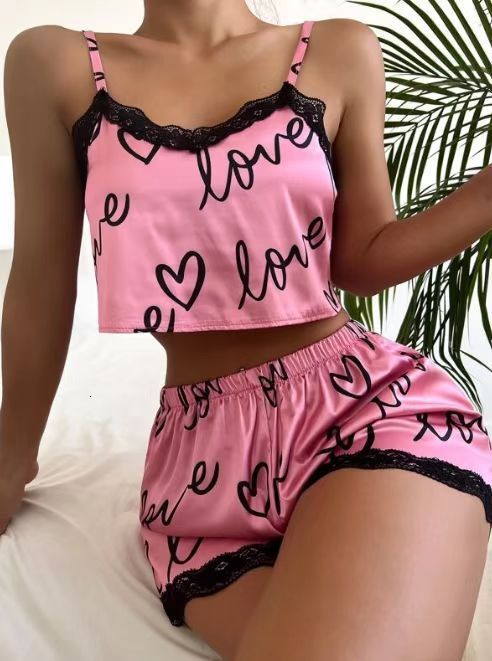 1 Set Women'S Pama Shorts Suit Homewear Print Underwear Pijama Sexy gerie Camisoles Tan Nighty Ladies Sleepwear Women