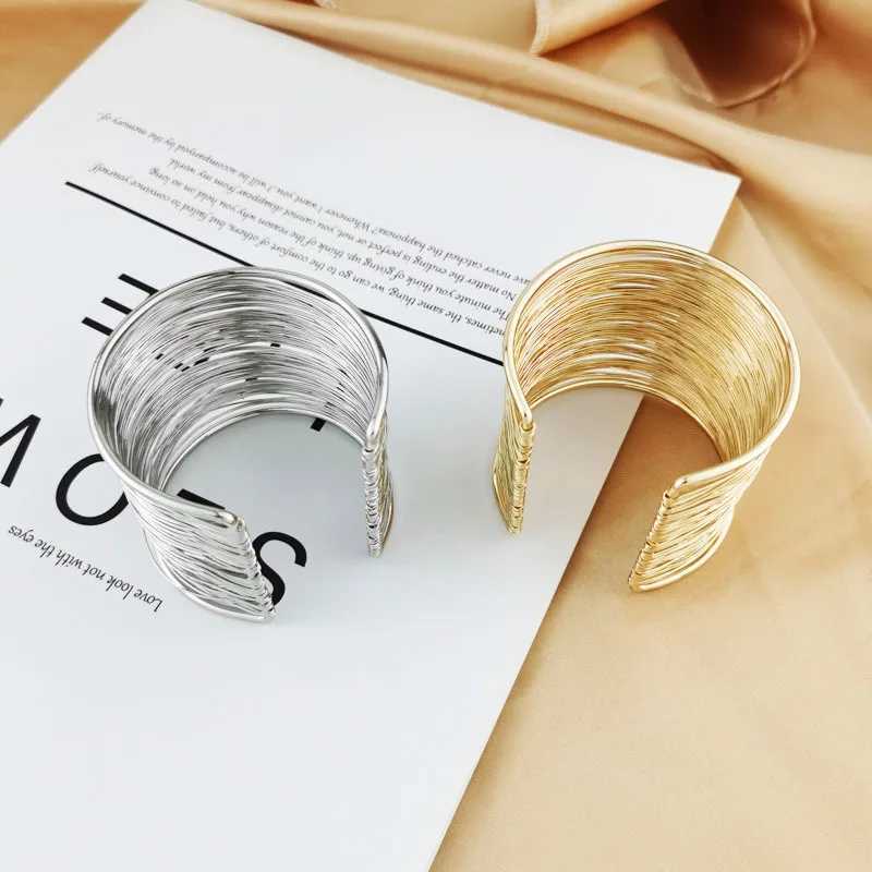 Open Bangle Bracelet Heavy Metal Wide Cuff Bracelet Wide Brim Metal Wire Bracelets for Women Jewelry Pulseras Mujer AccessoriesX240925