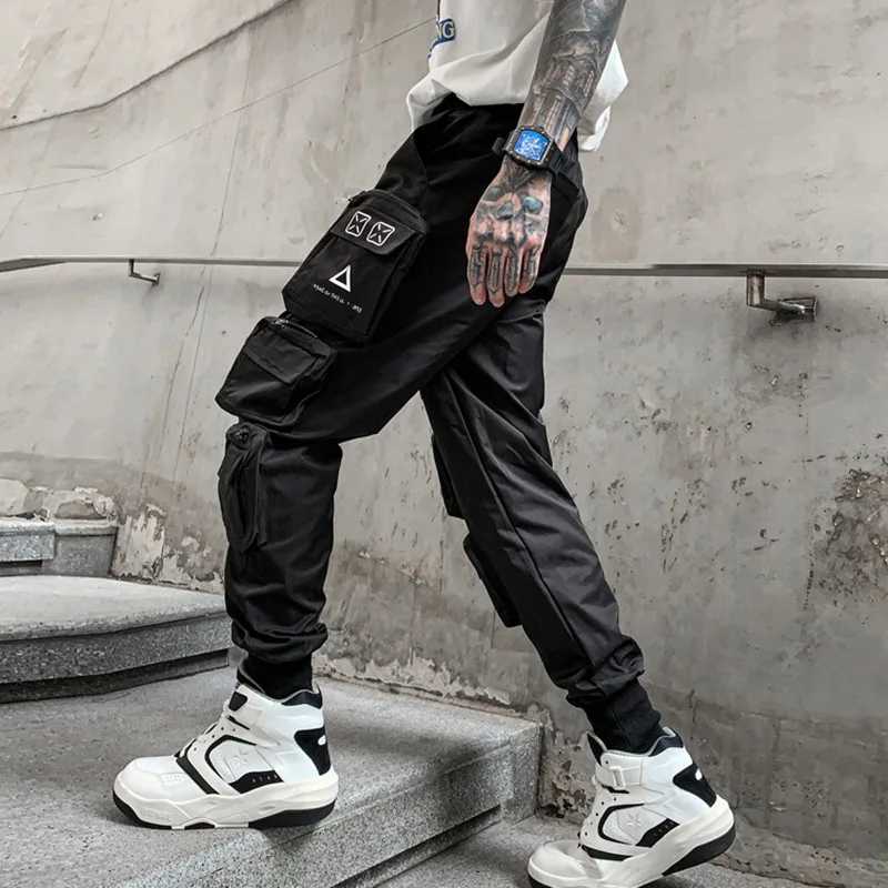 Techwear Style Multi Pockets Cargo Pants Man Vintage Punk Hip Hop Pants Ribbon Casual Joggers Strtwear M240924