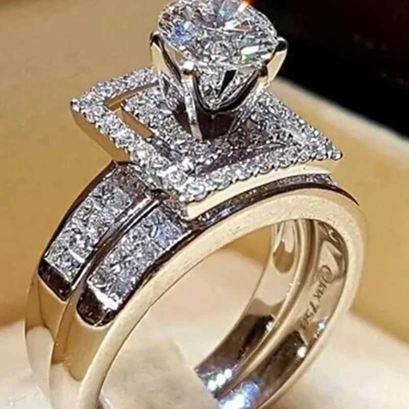 2-piece/set series! Trendy Milangirl white crystal round ring set suitable for girls weddings engagements parties fashionable jewelry W240925