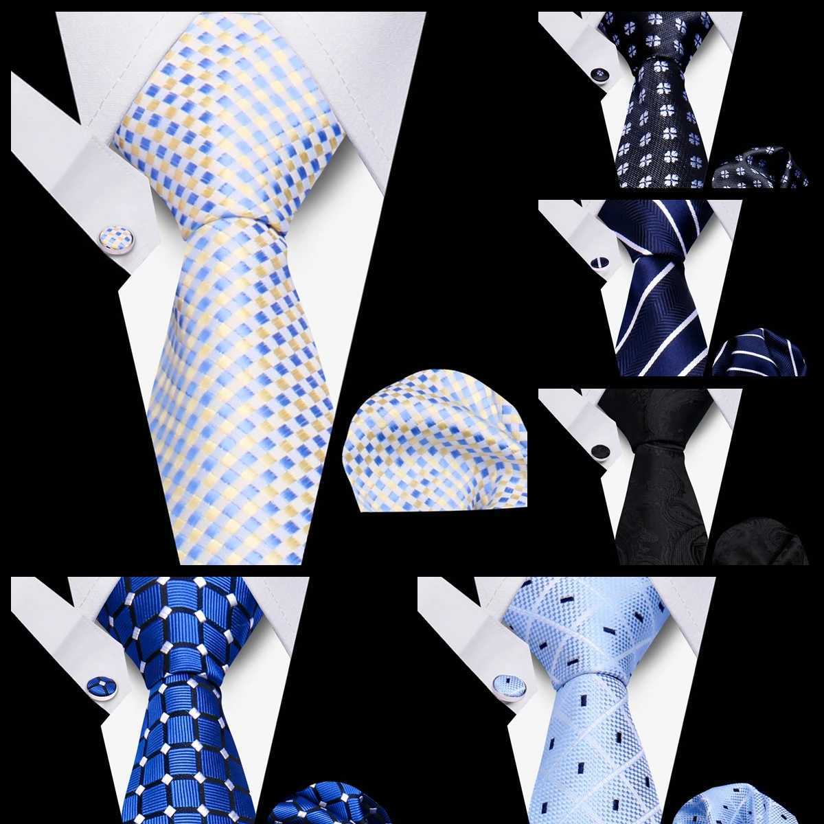 Mens business tie set with polka dot collar classic plain weave cufflinks striped handle for high-quality formal Gravata weddings Y240925