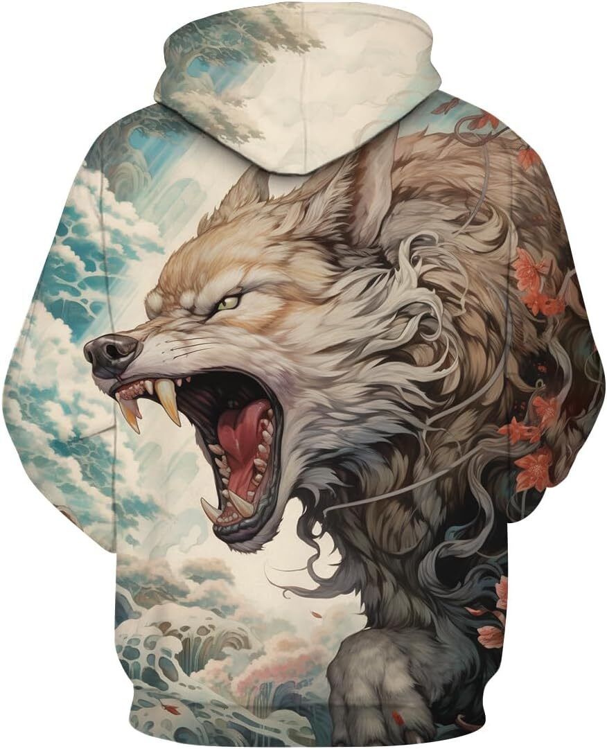 Hoodie for Mens Womens Mens Wolf Graphic Hoodie Novelty 3D Animal Pattern Pocket Sweatshirt Pullover Graphic Hoodies sweatshirt