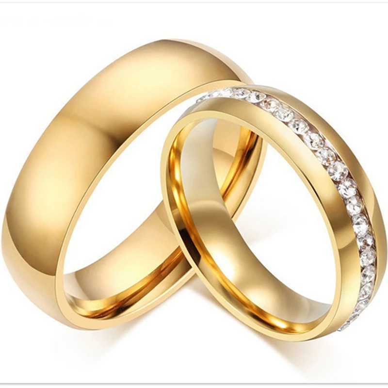 Golden Lover Crystal Stainless Steel Ring suitable for men women wedding bands custom carved names charming gifts W240925