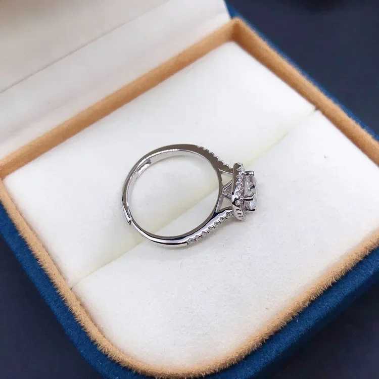 Solid 14K white gold AU585 square set diamond ring open adjustable moissanite diamond ring wedding ring W240925