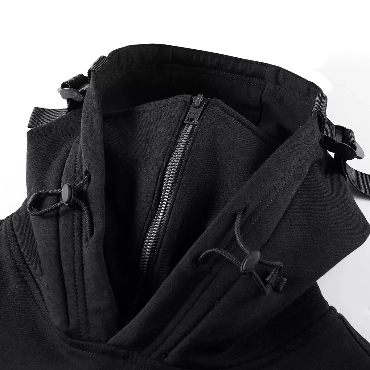 Men's Techwear Zip Up Hoodies Dark Souls Cyberpunk Sweater High Neck Mask Windproof Hoodie Dark Black Cargo Top