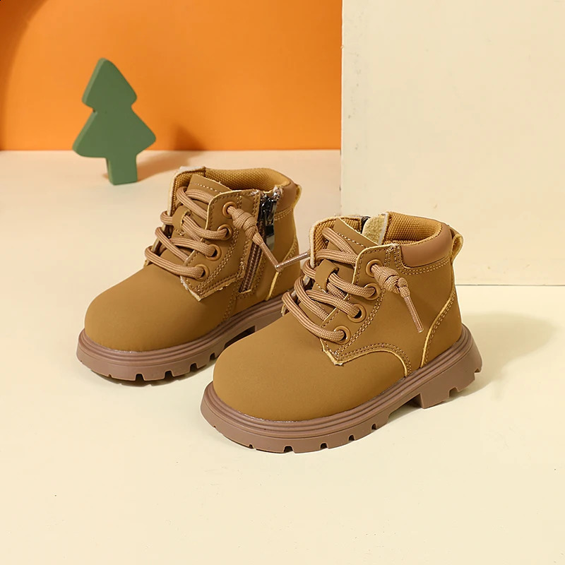 autumn childrens leather boots ankle for young children and boys soft sole anti slip fashionable little girls EU 1525 240925
