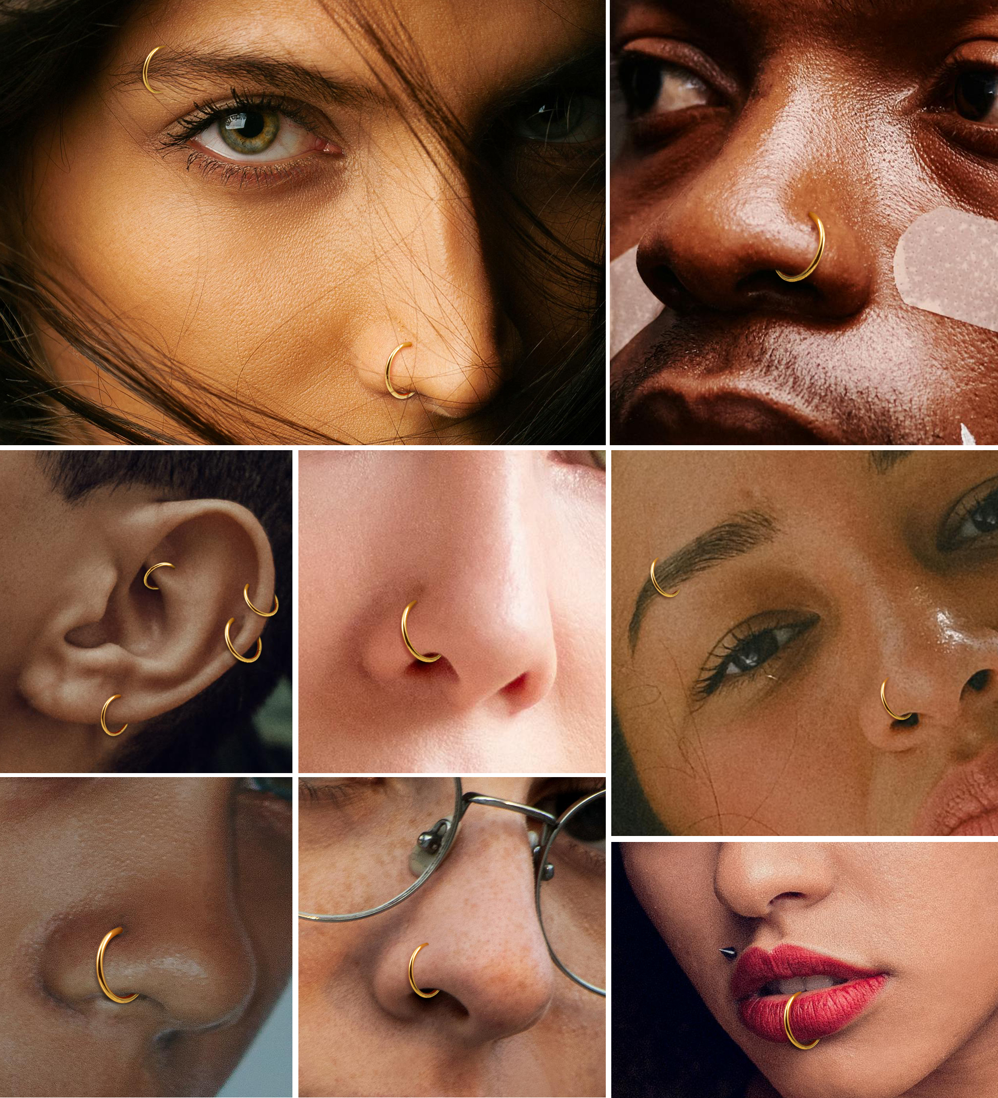 TUPMI Titanium Nose Rings Hoops 16G Hinged Nose Piercing Hoop G23 Septum Click Nose Rings Lip Rook Lobe Tragus Helix Daith Conch Cartilage Hoop Earrin