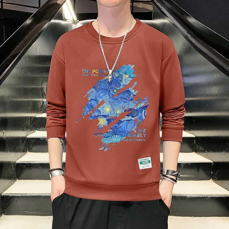 Spring Autumn Round Neck Fashion Long Sleeve Sweatshirts Man High Street Casual Loose Printing Pullovers Street All-match TopsX240925