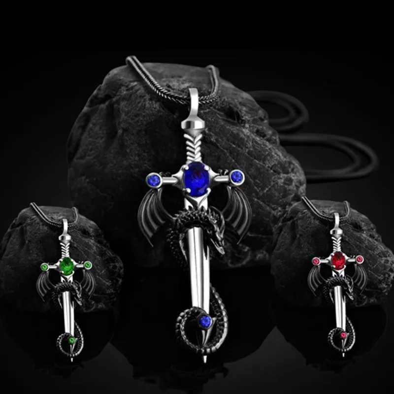 Fashion Men Stainless Steel Dragon Sword Necklace Hip Hop Necklaces for Men Stainless Steel Jewelry Halloween Anniversary GiftX240924