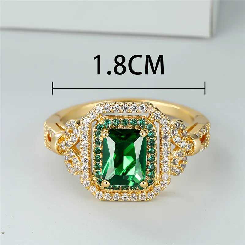Green zircon square stone ring womens luxury crystal engagement ring classic gold wedding ring womens minimalist band W240925