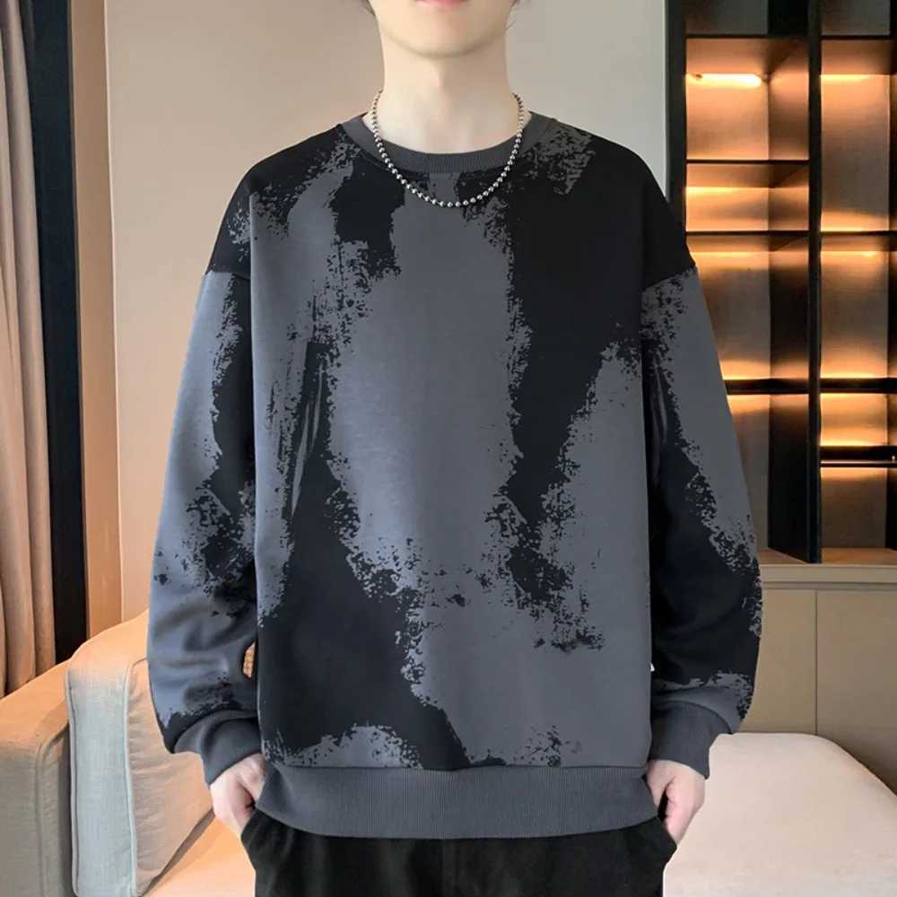 Korean Mens Autumn Round Neck Sweatshirts Streetwear Hip Hop Long Sleeve Gradient Graphic Sweatshirt Pullover Sweater Tops 2024X240925