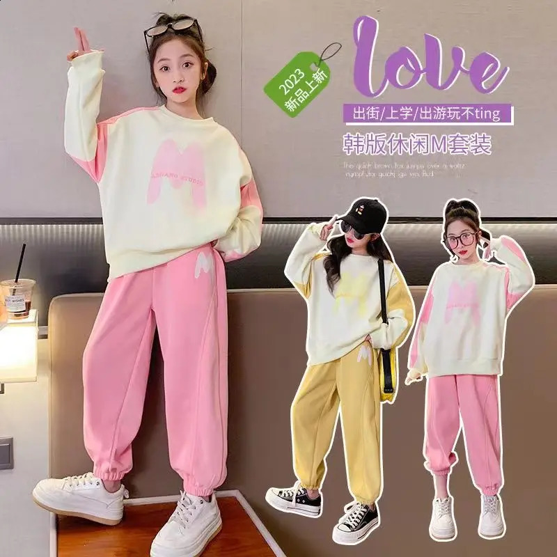 Girls spring sportswear childrens casual Korean style two-piece set 6 8 10 12 14 year old teenage girls clothing 240924