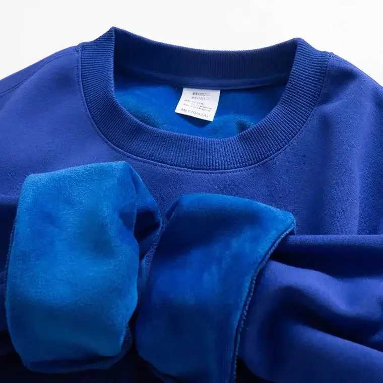 600G Pure Cotton Plush Thickened Sweatshirt Thin Plush Heavyweight Solid Round Neck Sweater Autumn Winter Warm SweaterX240925