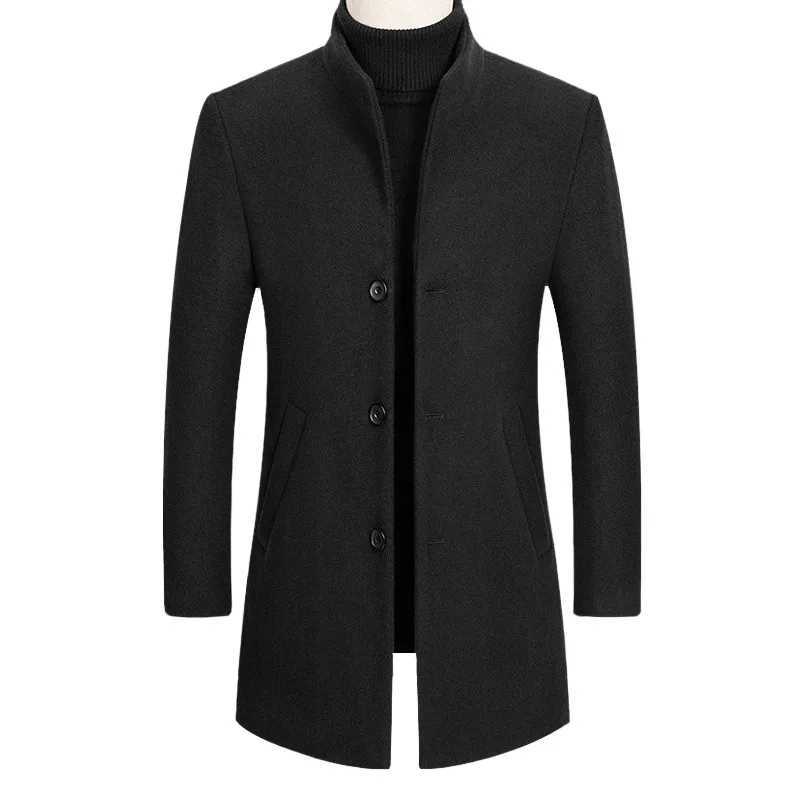 Korean version woolen coat mens autumn and winter thickened casual versatile windbreaker mens mid length winter coat Y240924