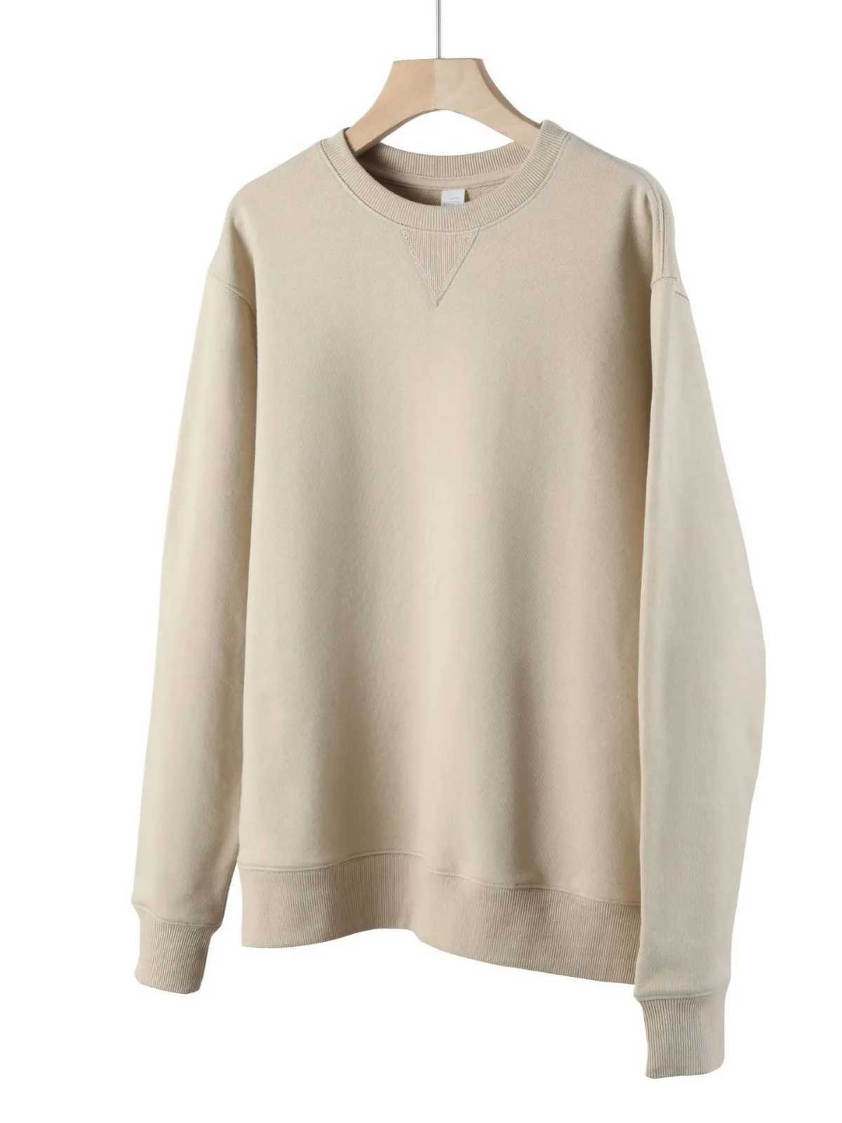 13.4oz Autumn Winter Couples Sweatshirts Pure Cotton Solid Retro Round Neck Sweater Top Mens Simple Pullover Casual SportwearX240925
