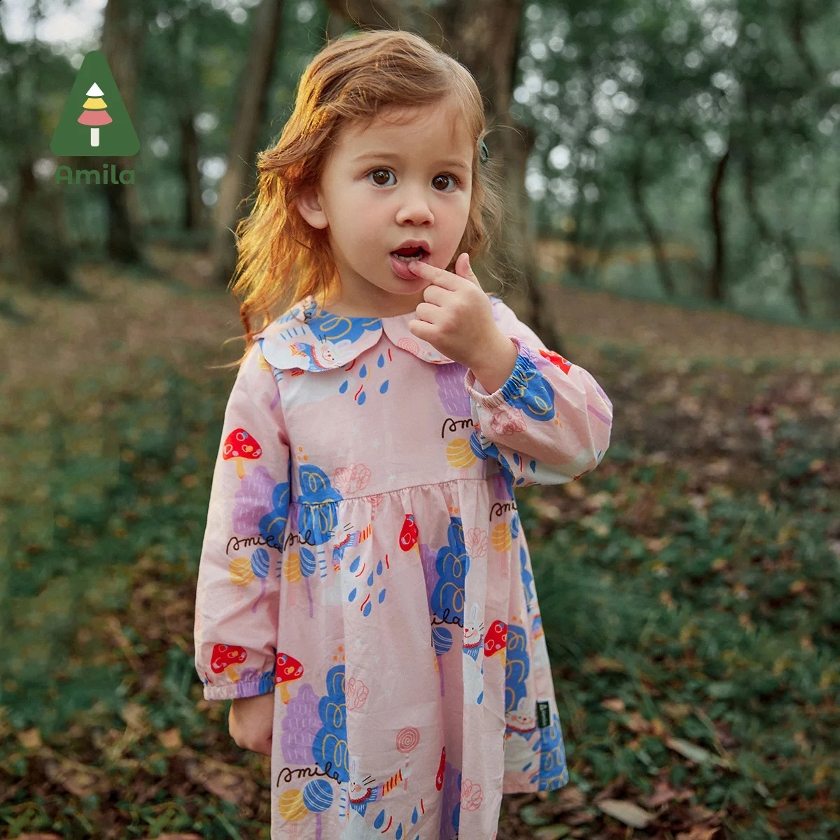 Amila Baby Girl Dress Spring Fashion Jointly Cute Full Print Rabbits 100% Cotton Pink Childrens Clothing 06 Year Old Girls 240925