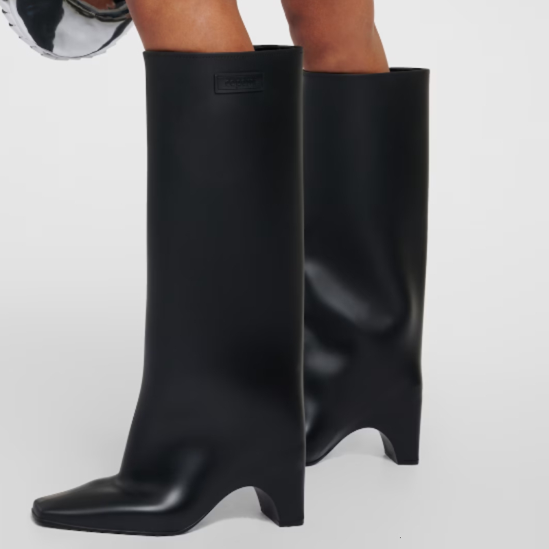 Rubber Bridge Knee High Santiago Black Red White Sier Artificial Leather New Square Toes Fall Brand Women's Boots