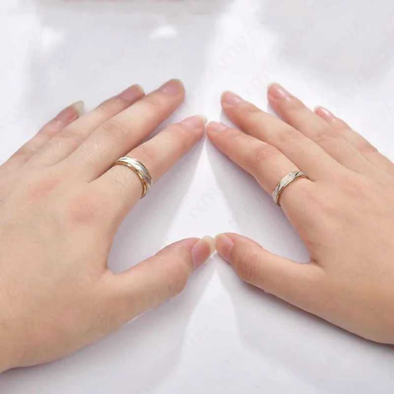 Fashionable stainless steel gold wave pattern couple ring titanium steel wedding engagement ring commitment ring jewelry gift W240925