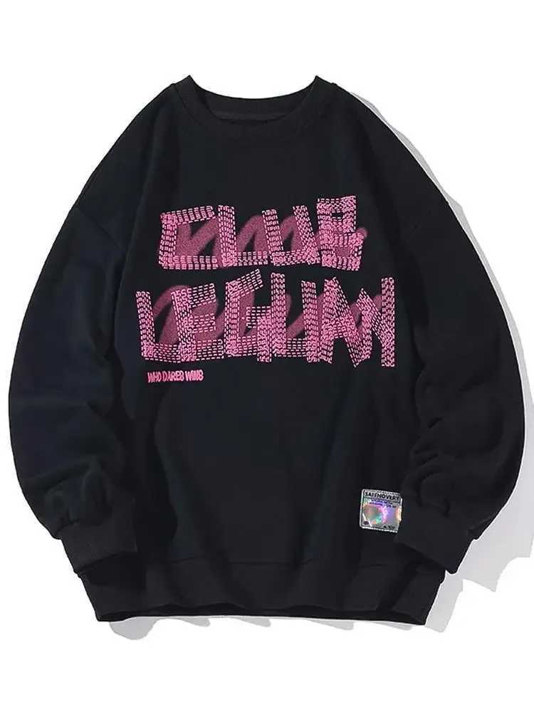 Korean style large size round neck printed pullover casual loose sweatshirt sports lazy style long-sleeved trendy brand top y2kX240925