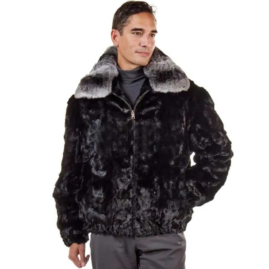 A true mens mink jacket fashionable winter warm bomber jacket with detachable fur collar best-selling in 2024 CL240925