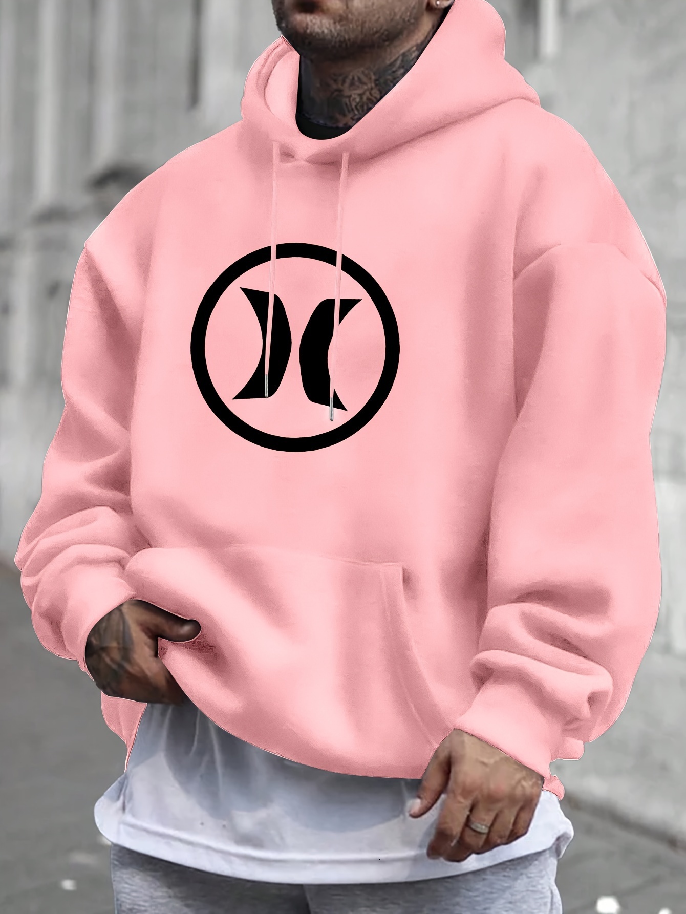 Symmetrical X Logo Print, 's Fashion Casual Hoodie With Drawstring And Kangaroo Pocket Design, Comfy Long Sleeves Pullover Hoodie, Autumn And Win