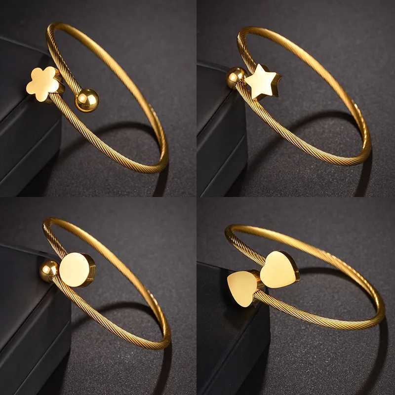 Hip Hop Stainless Steel Bracelet Adjustable Open Cuff Charm Bangle for Men Women Punk Heart Bracelets Lovers Jewelry GiftsX240925