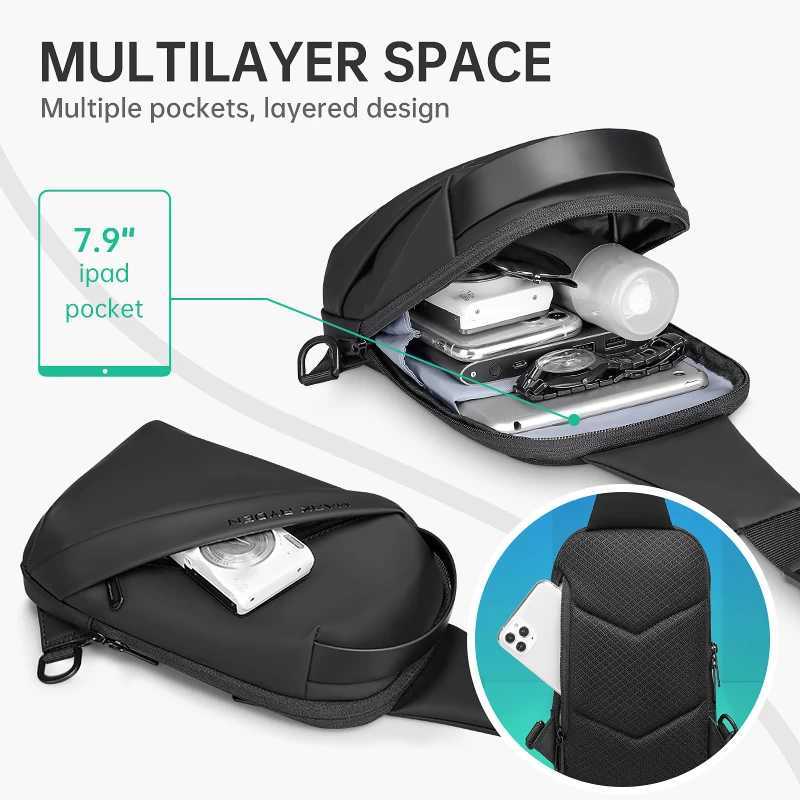 Mark Ryden Men Bag Oxford Sling bag 7.9 inch Male Chest Bag Crossbody Bag For Man Moto Biker Shoulder Bags Black New Fashion Bag Z240924