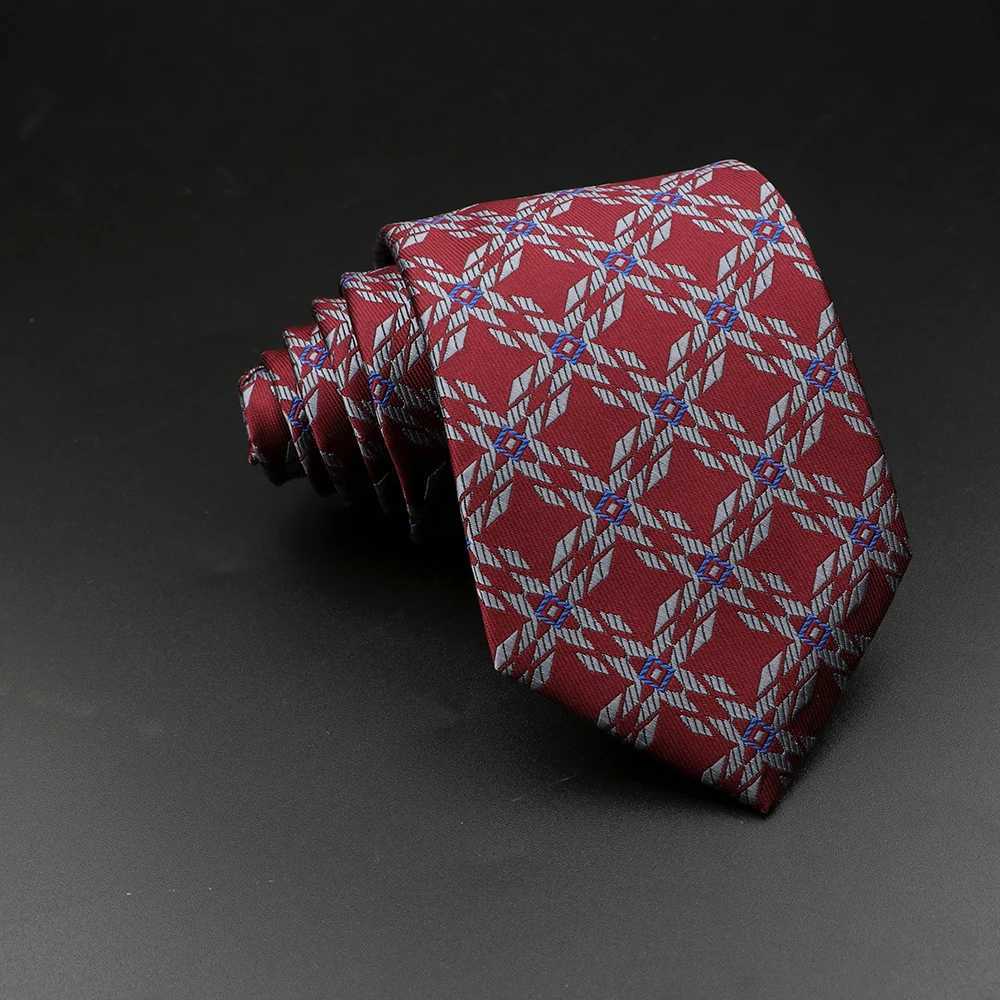 Mens tie checkered stripe black brown red blue collar casual business shirt set daily wear tie wedding party gift Y240925