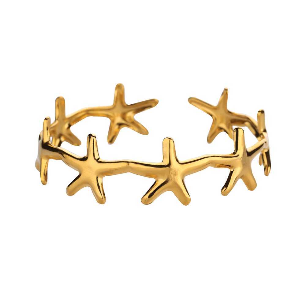 Stainless Steel Starfish Bangles For Women Lucky Stainless Steel Open Cuff Bracelets 2024 Trend Female Charm Jewelry Wrist AccesX240925