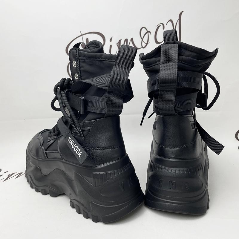 White Chunky Platform Motorcycle Women Buckle Lace Up Thick Bottom Ankle Boots Woman 2023 Autumn Fashion Vulcanized Shoes