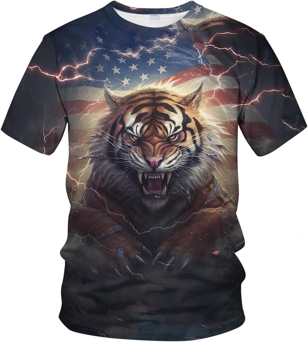 Mens T shirt Gothic Animal Tiger Magic American Flag Cool Graphic Shirt Short Sleeve shirts tshirt graphic tee Casual tops summer