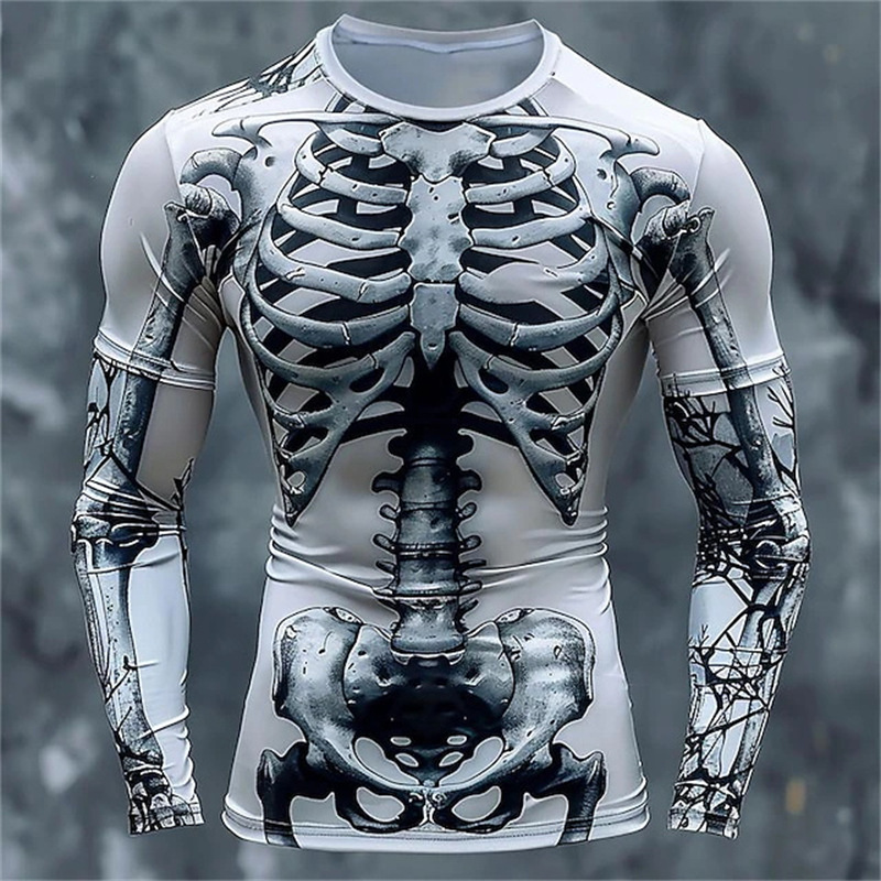 Men's Halloween new patterned long sleeved Casual and fashionable shirt with printed loose skull T-shirt dh910320090