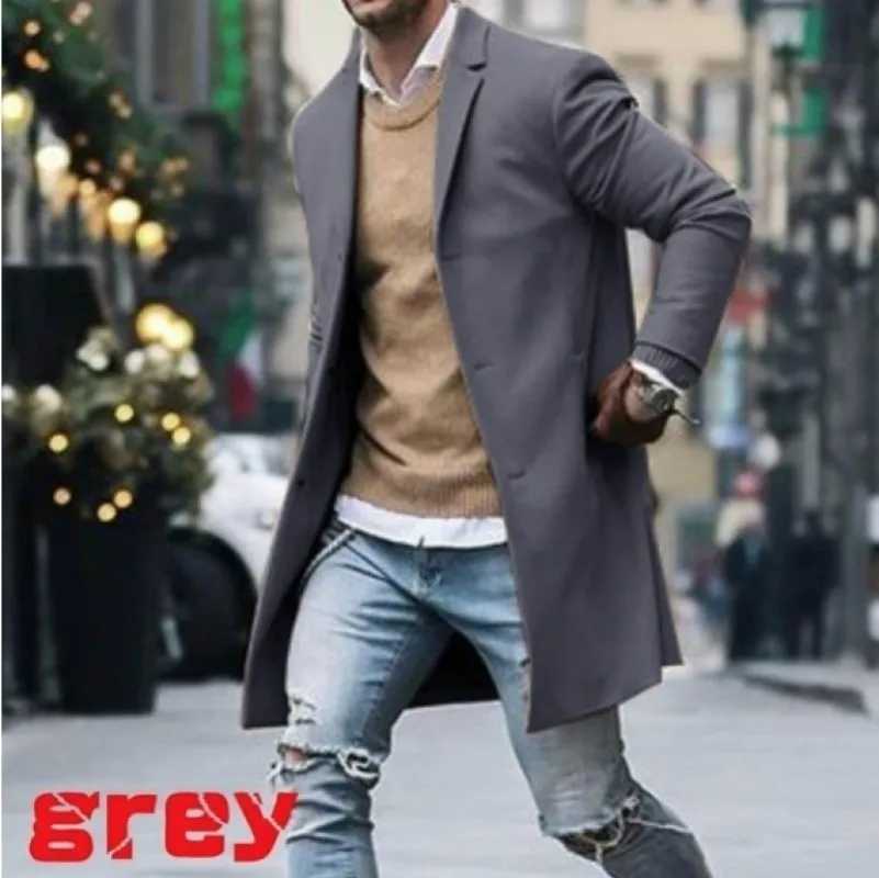 2023 Autumn/Winter New Solid Color Mens Mid length Woolen Coat Slim Fit Large Single breasted Windbreaker Y240924