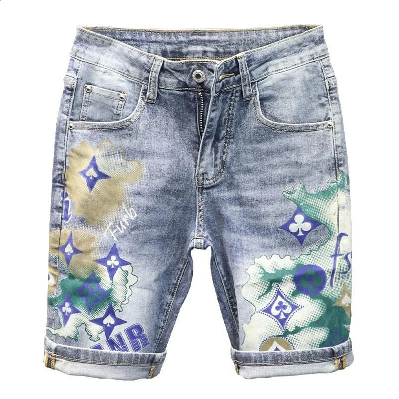 fashion trend for summer printed stretch cotton shorts mens casual sashimi comfortable and highquality plus size denim 240925