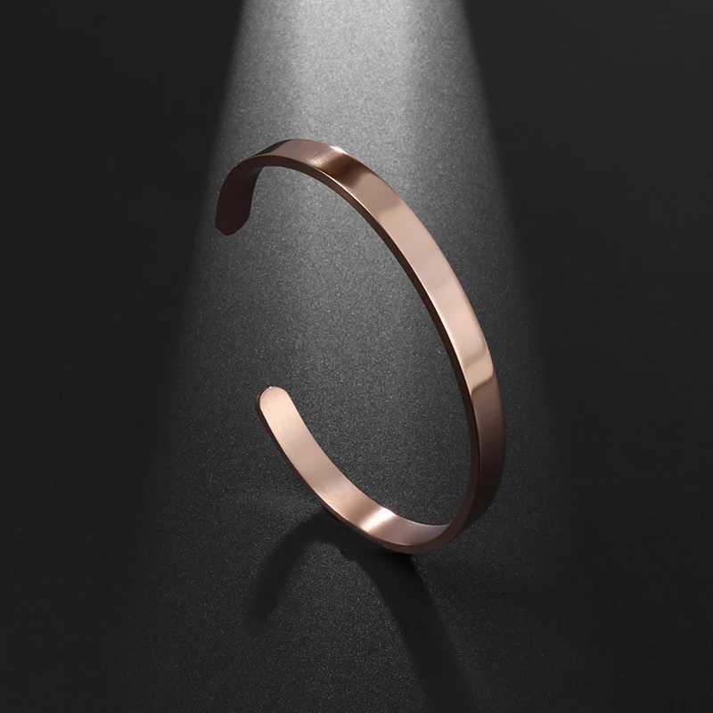 Stainless Steel Polished Design C Shape 6Mm Open Bracelet for Men Women Fashion Punk Mirror Bracelet Couple JewelryX240925