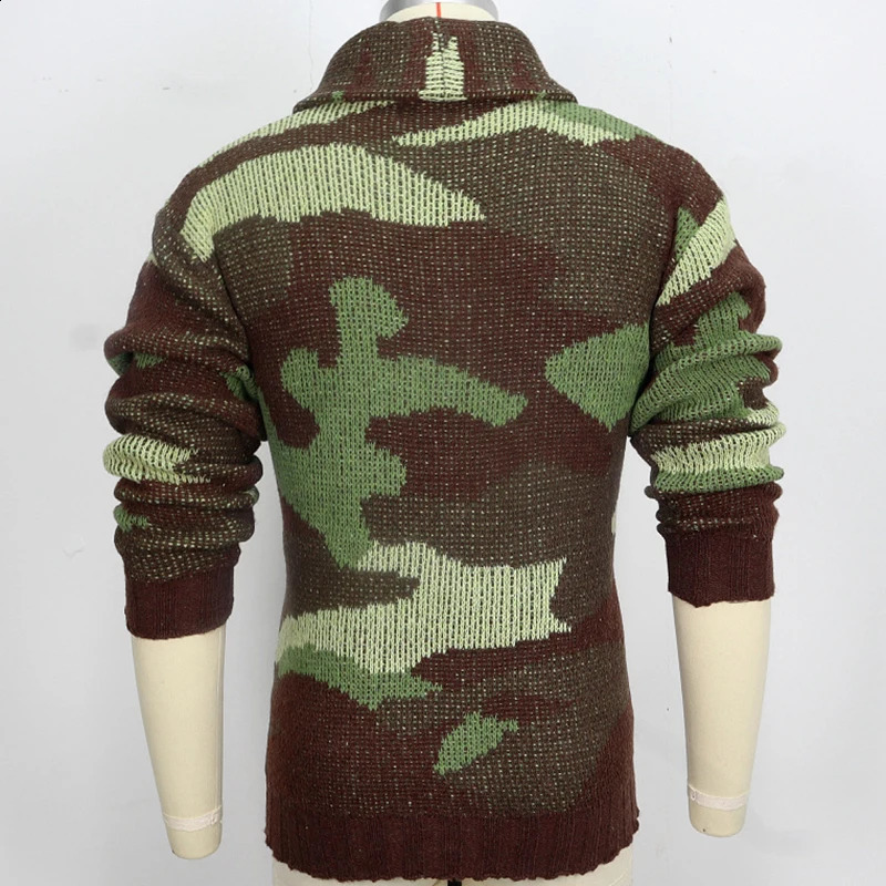Mens Cardigan Sweater AutumnWinter Camouflage Jacquard Flip Collar Slim Fit Woolen Outerwear Jacket 240910
