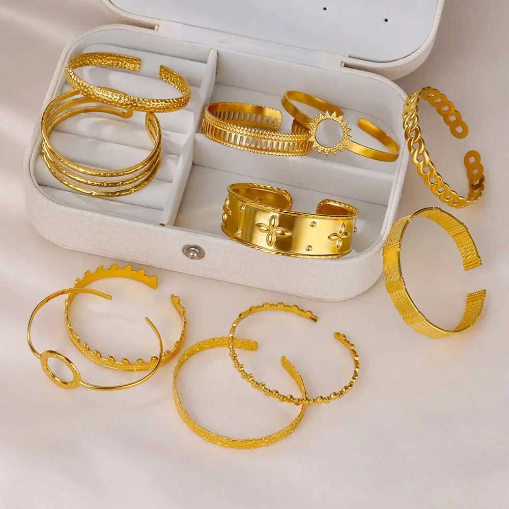 Three Layer Opening Stainless Steel Bangles for Women Retro Gold Color Bracelet Cuff Bangle Aesthetic Jewelry Pulseras GiftsX240925