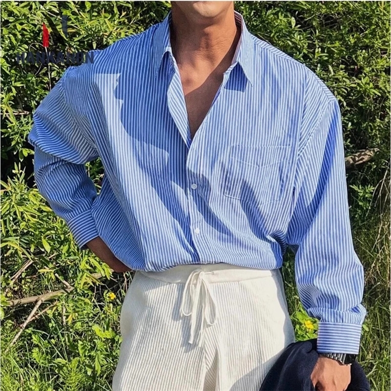 Unisex Oversized Striped Shirt Coat Mens Long Sleeve Casual Loose Fit Fashion Japanese Korean Style Sun Protection Clothing 240924