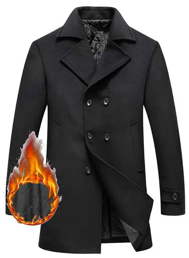 High quality autumn and winter mens woolen coat fashionable and cotton double breasted long jacket casual jacket mens clothing Y240924
