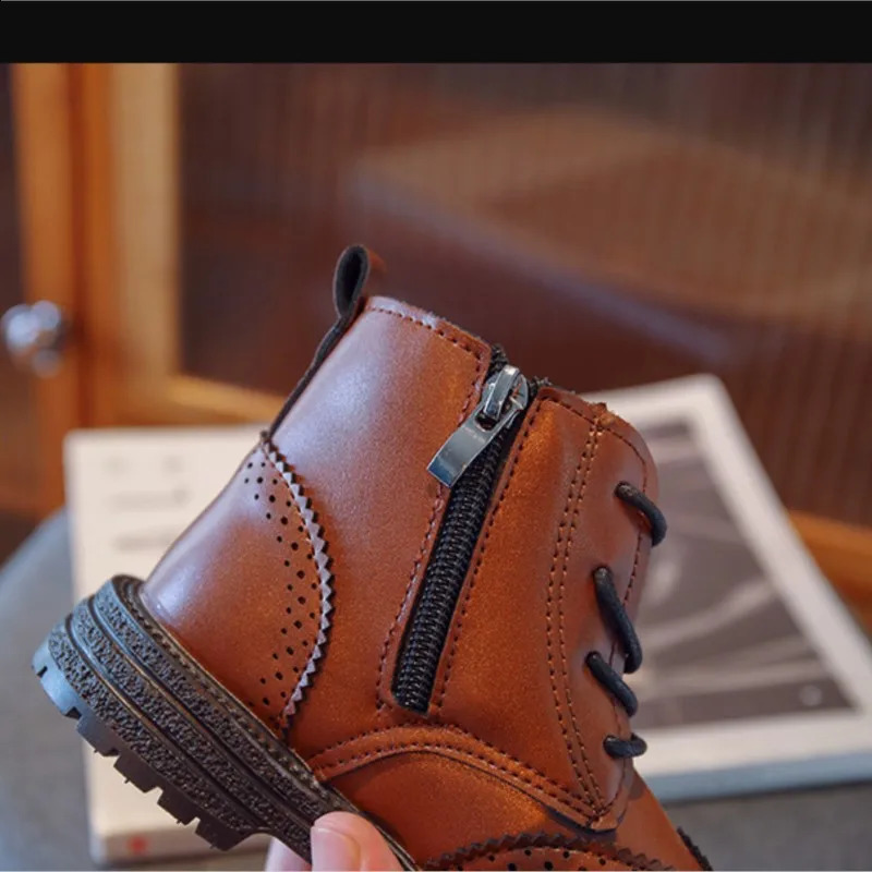 Autumn Boys Winter Fashion Boots British Style Short Baby Girls Ankle Childrens Pu Leather Sports Shoes 240925