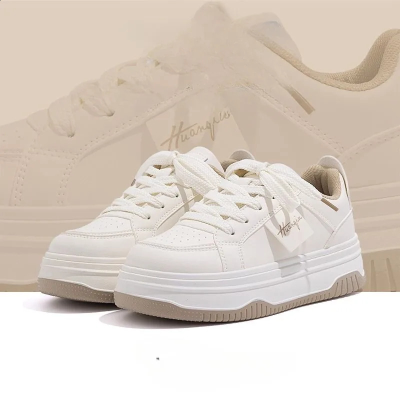 Spring Sports Running White Chunky Sneakers Women Shoes Platform Loafers Lace Up Flats Trend Spring Casual Mom Vulcanized Shoes 240921