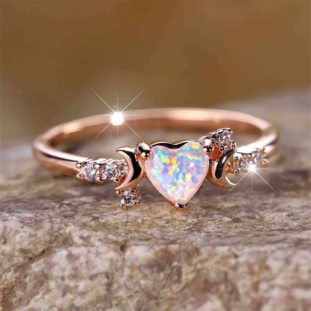 White Flame Opal Love Stone Ring Womens Rose Gold Silver Wedding Band Bridal Engagement Jewelry Mothers Day Gift W240925