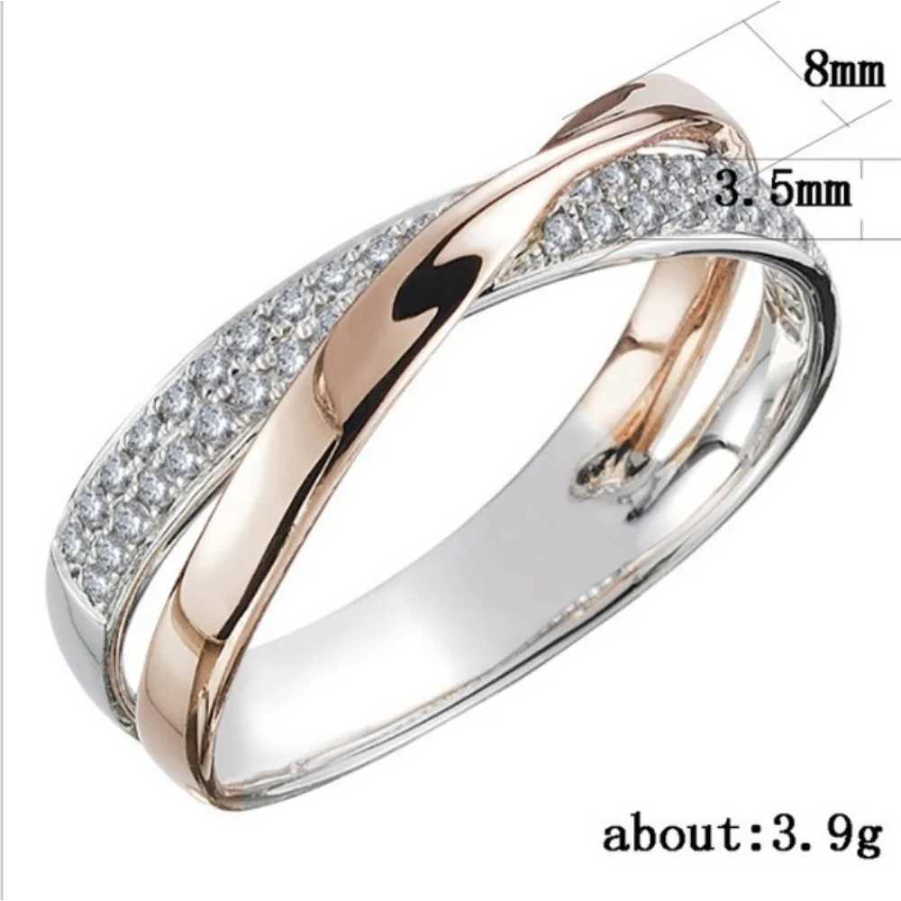 The latest stainless steel dual tone X-shaped cross ring suitable for womens weddings fashionable jewelry dazzling CZ stone large modern rings W240925