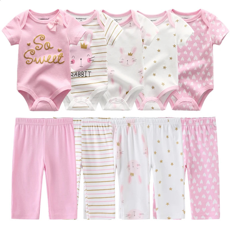Unisex 6910 cotton bodysuitspants born baby girl clothing printed boy set short sleeved Beibei 240925