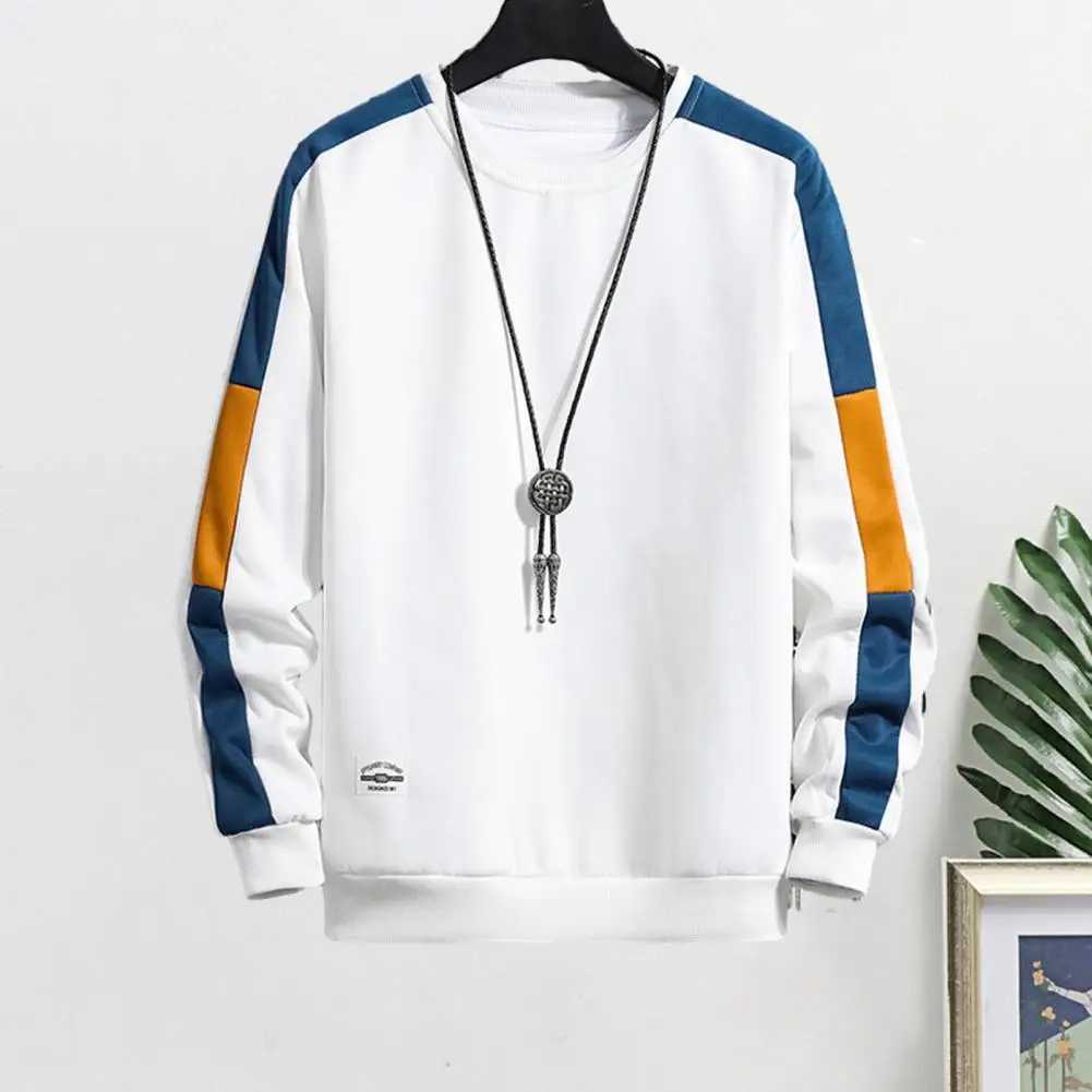 Loose Fit Men Sweatshirt Men Thick Top Cozy Mens Fall Winter Sweatshirt Stylish Round Neck Contrast Color Patchwork for WarmthX240925
