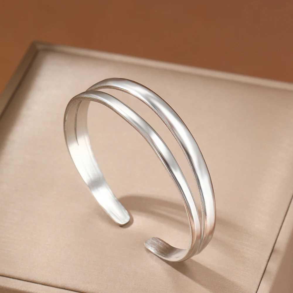 Stainless Steel Bracelet Simple Temperament Double Layer Line C Shape Opening Adjustable Bracelet Ladies Jewelry Party MatchX240925