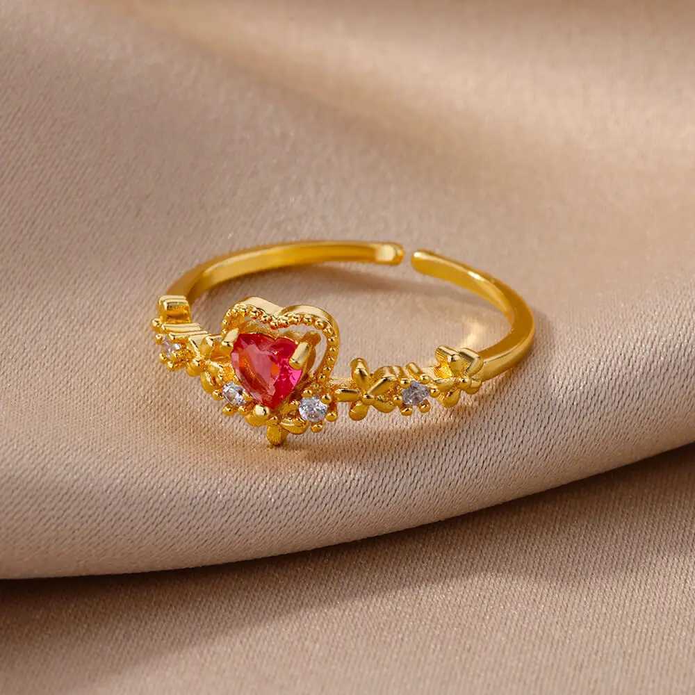 Zircon heart-shaped ring womens stainless steel adjustable heart-shaped ring 2023 trend wedding jewelry free delivery W240925
