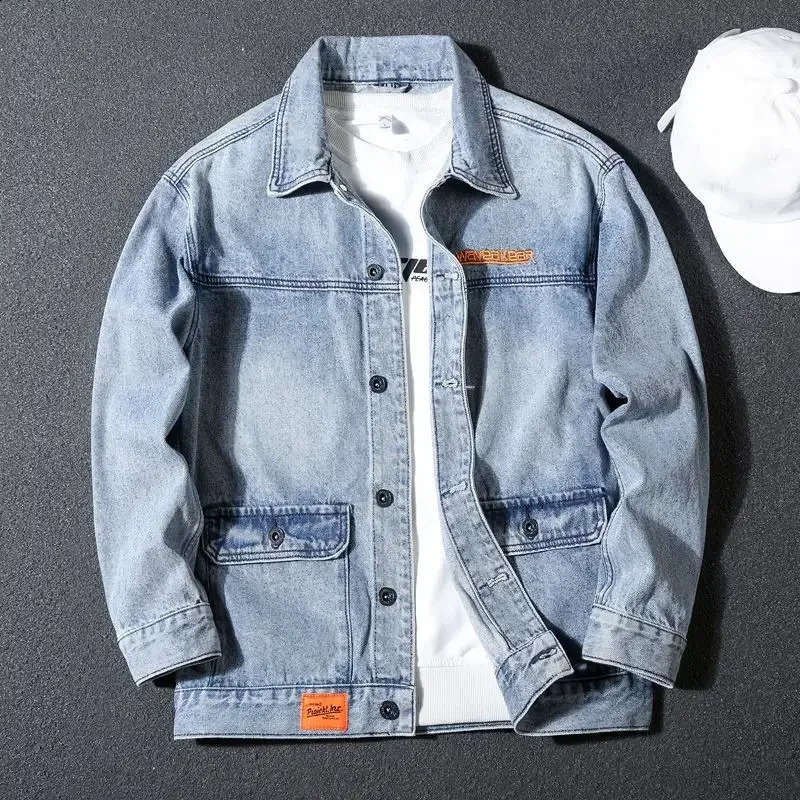 Male Jean Coats Overcoat with Embroidery Mens Denim Jacket Gray Washed Lxury ed er Elatic in Big Size G Loose L 240924
