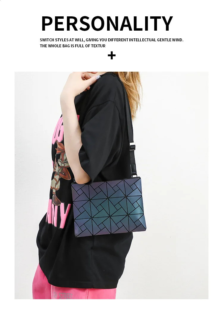 Vintgae Bag Womens Geometric Handbag Laser Diamond Grid Folding Wallet Luminous Envelope Shoulder 240923