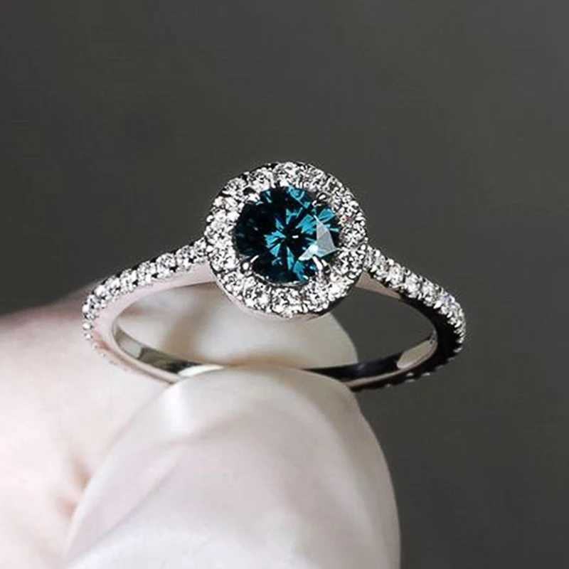 Huitan Simple Classic Womens Wedding Eternal Ring White/Blue/Red Cubic Zirconia Temperature Womens Ring Trend Jewelry W240925